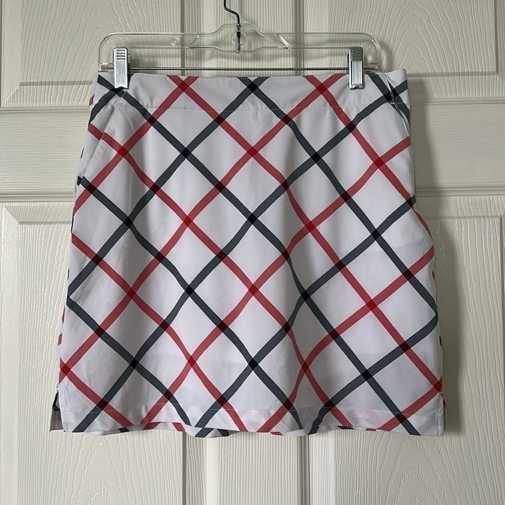 Lady Hagen plaid golf skort white blue red size 6 stretchy pockets NC0107